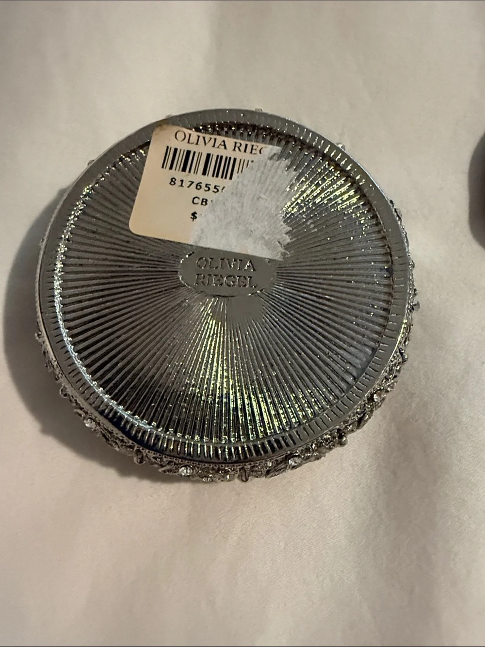 OLIVIA RIEGEL WINDSOR ROUND BOX WITH HAND-SET CLEAR SWAROVSKI CRYSTALS